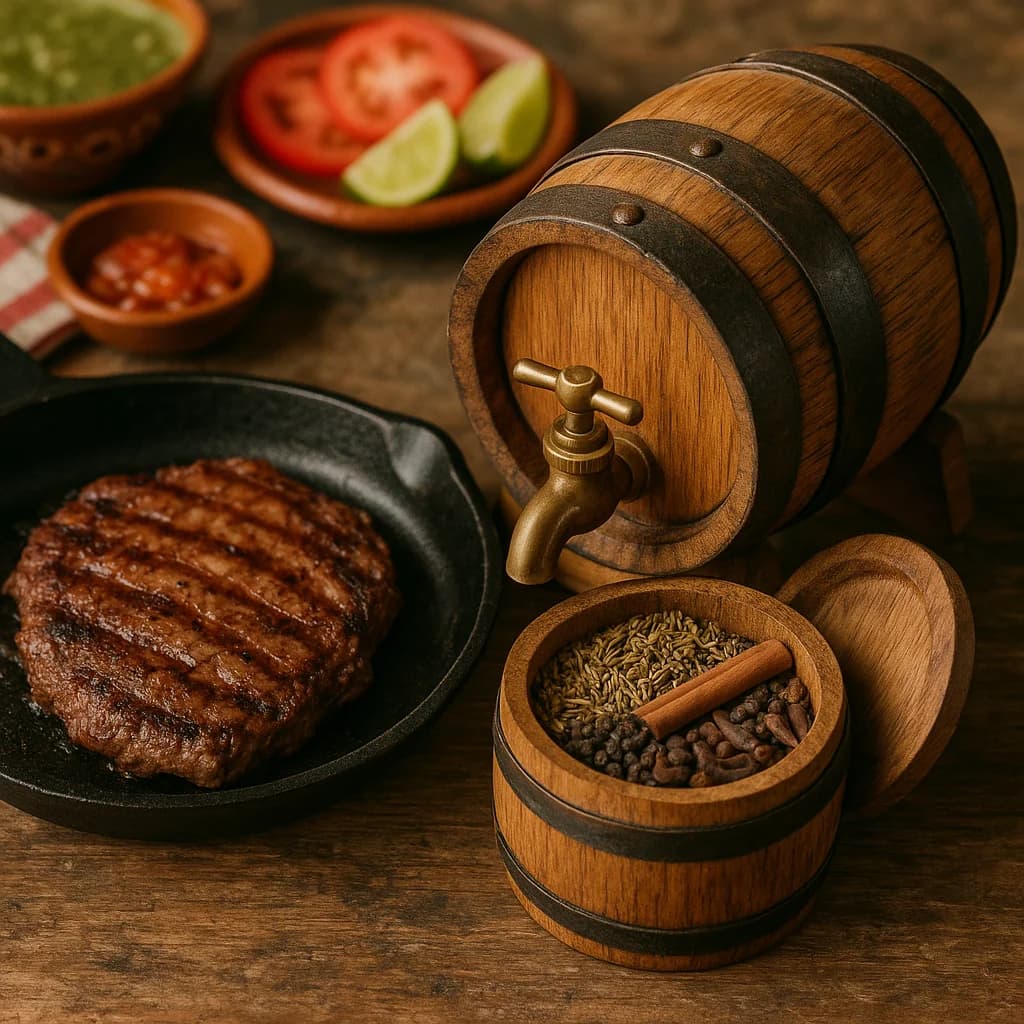 Receta bistec mexicano marinado con especias añejadas 6 semanas en barril de roble, carne jugosa a la plancha