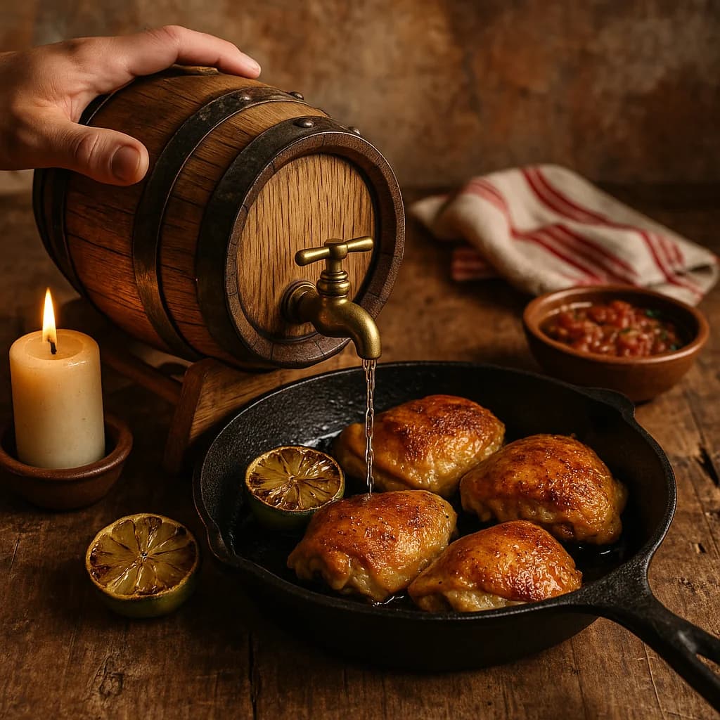 Muslos de pollo con glaseado de mezcal añejado en barrica