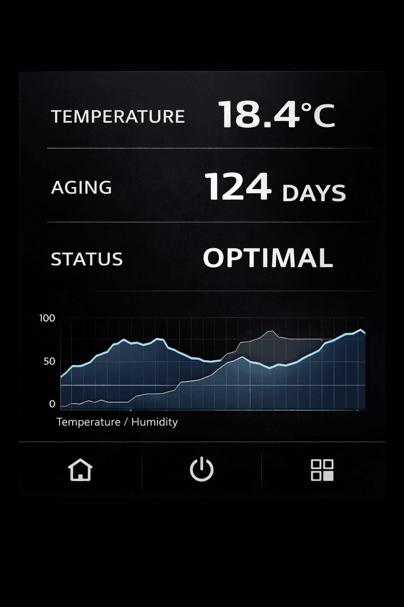 AETHER CASK pantalla LCD con datos de anejamiento