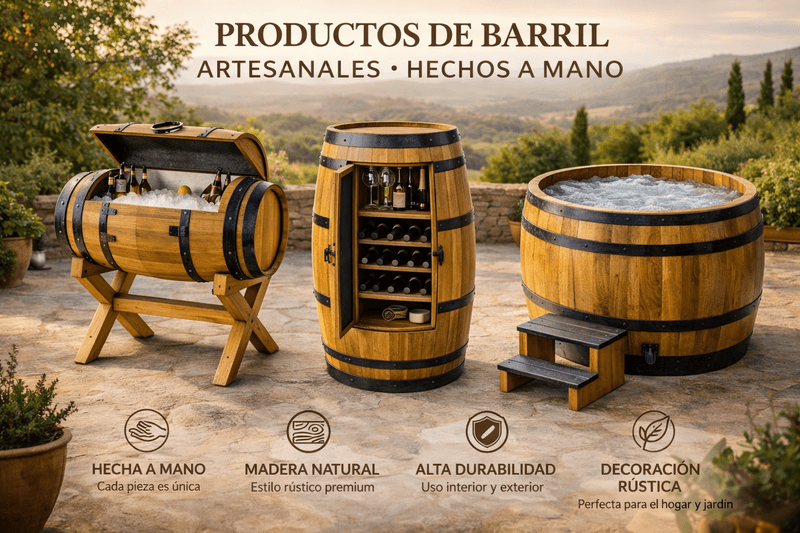 Coleccion de muebles de barril artesanales - hieleras, cavas y jacuzzis