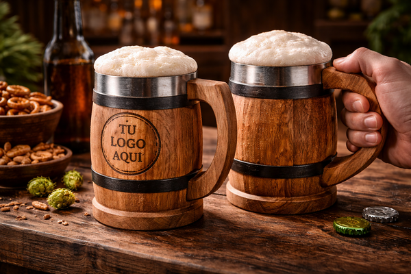 Tarros vikingos de roble artesanales con grabado personalizado