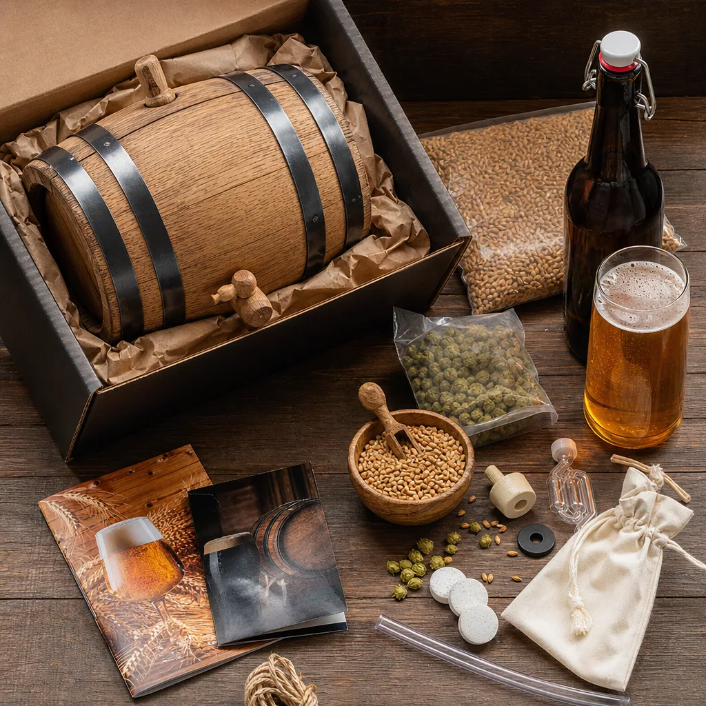 Kit Cervecero Inicial 5L — Tu primera cerveza barrel-aged. Barril de roble curado + manual completo + receta del primer experim