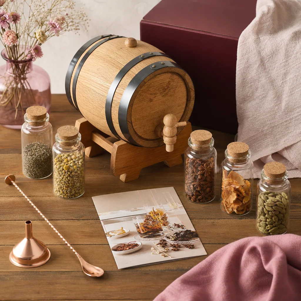 Kit Vermut Casero 2L — Vermut artesanal al estilo italiano-mexicano. Barril 2L + 12 botánicos + receta clásica.