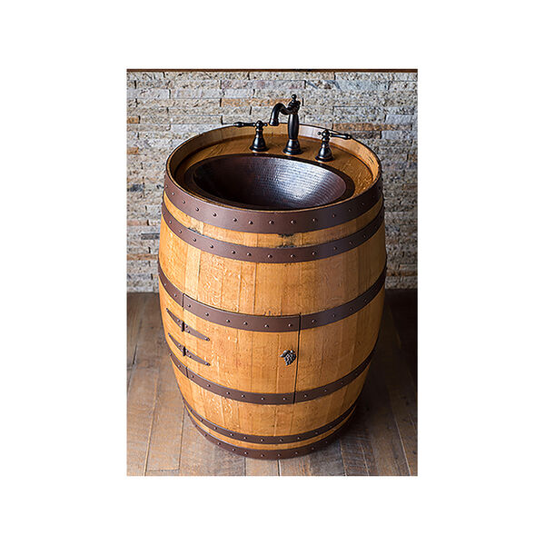 Lavabo vanity de barril con tina de cobre martillado