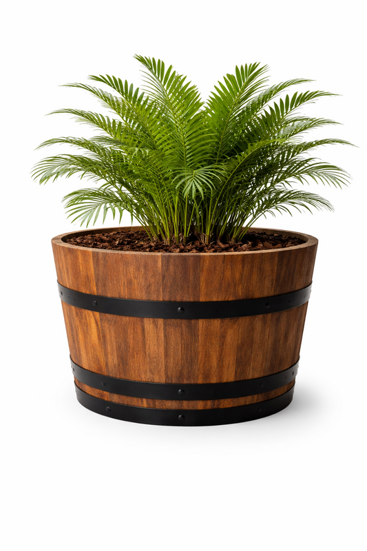 Maceta de barril artesanal 40cm para interiores
