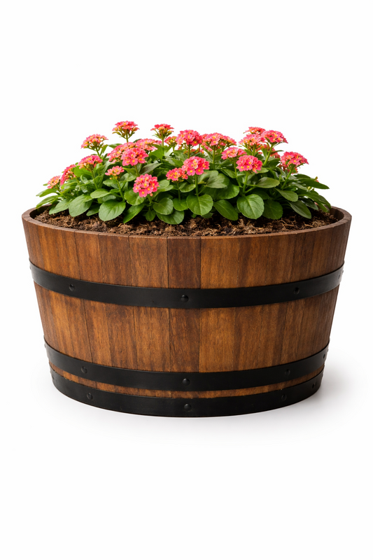 Maceta de barril artesanal 50cm para jardin