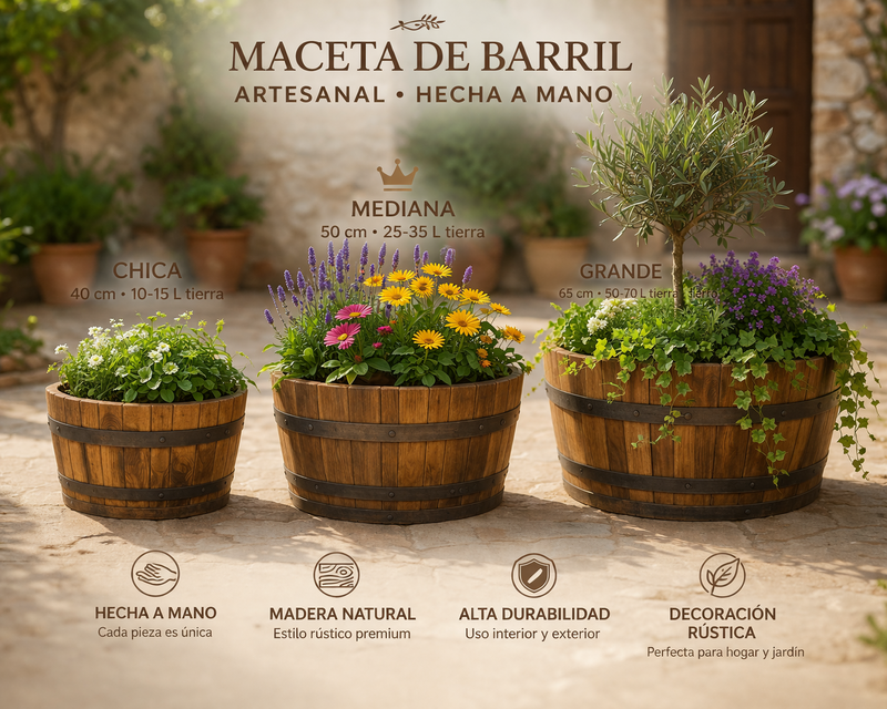 Linea completa de macetas de barril artesanales