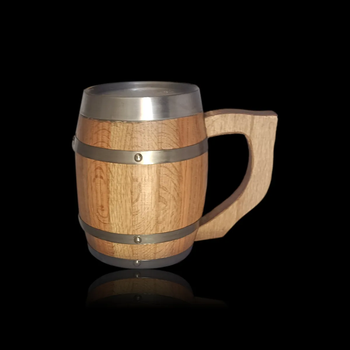 Tarro vikingo de madera de roble 500ml vista lateral