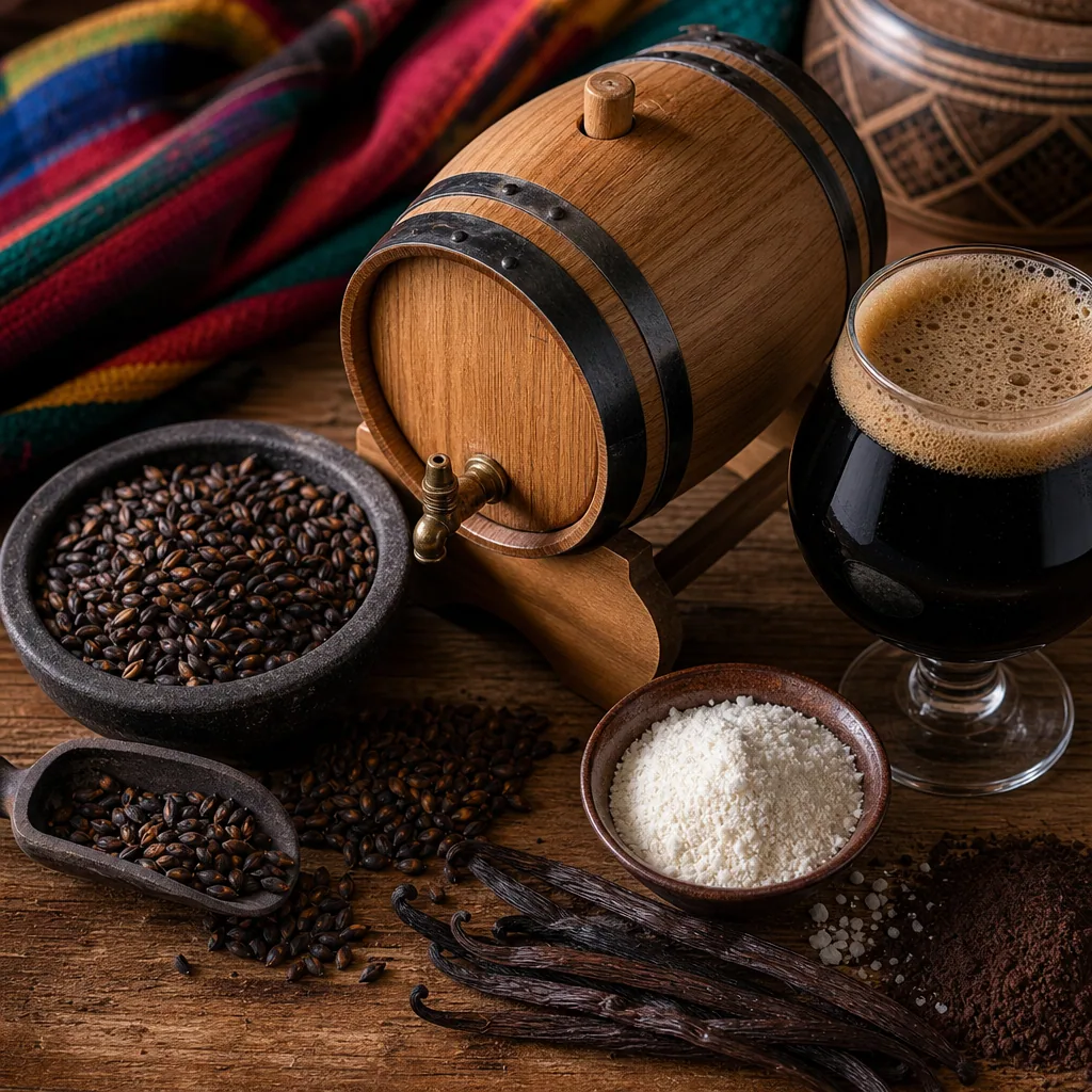 Stout imperial barrel aged en barril de roble americano de 5 litros, espuma marrón densa con notas de vainilla y bourbon, experimento Lab Cervecero
