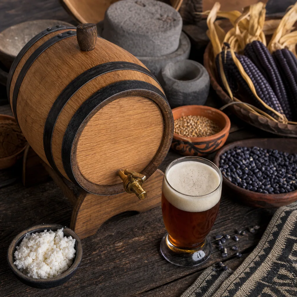 Cerveza de maíz azul mexicana en barril de roble Lab Cervecero