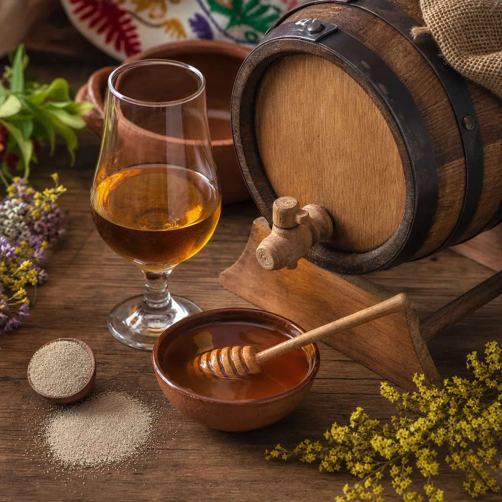 Hidromiel tradicional con miel mexicana en barril de roble Lab del Barril