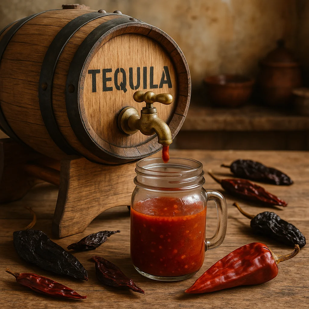 Salsa roja mexicana reposada en barril de roble ex-tequila
