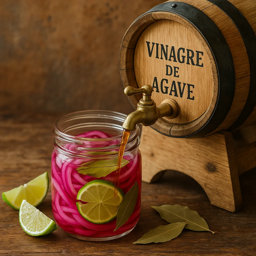 Receta cebolla morada encurtida con vinagre de agave añejado en barrica, acompañante cochinita y tacos