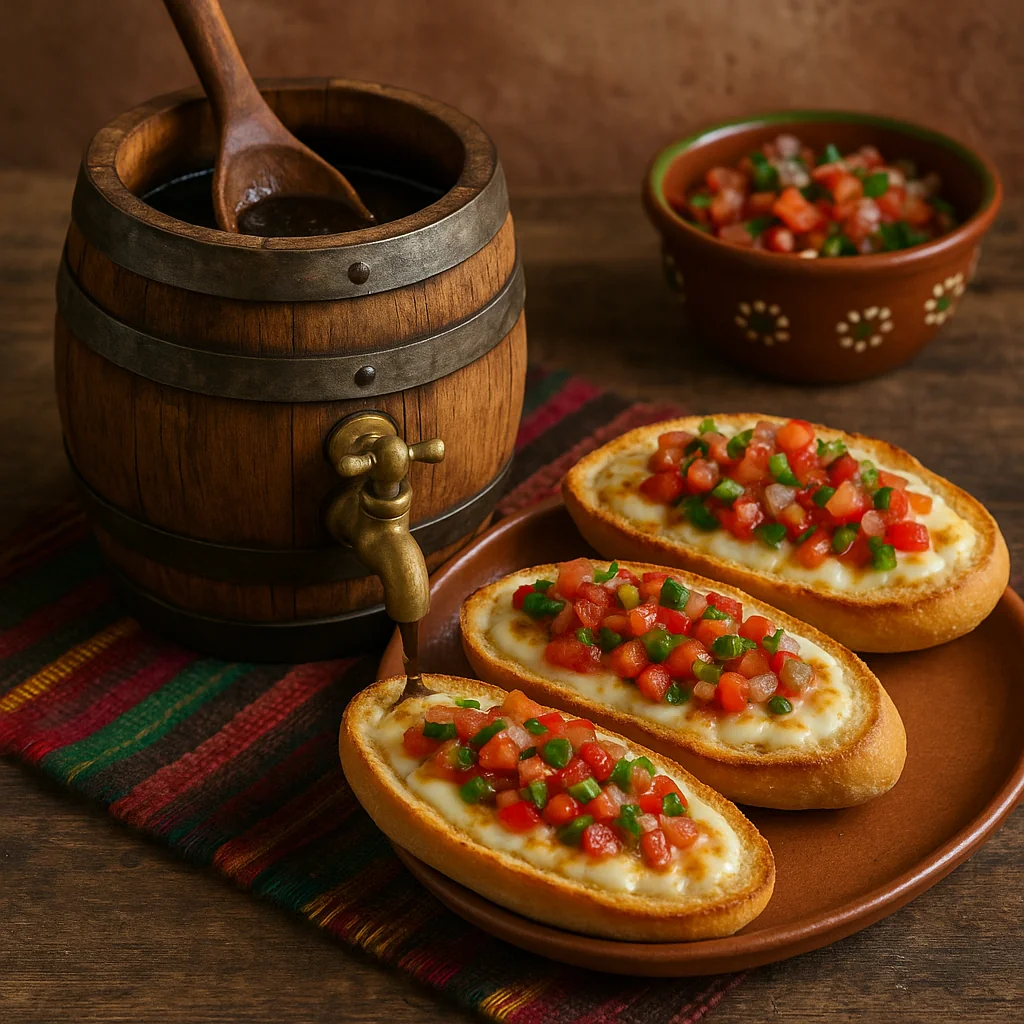 Receta molletes mexicanos con salsa roja reposada en barrica de roble, queso gratinado y pico de gallo